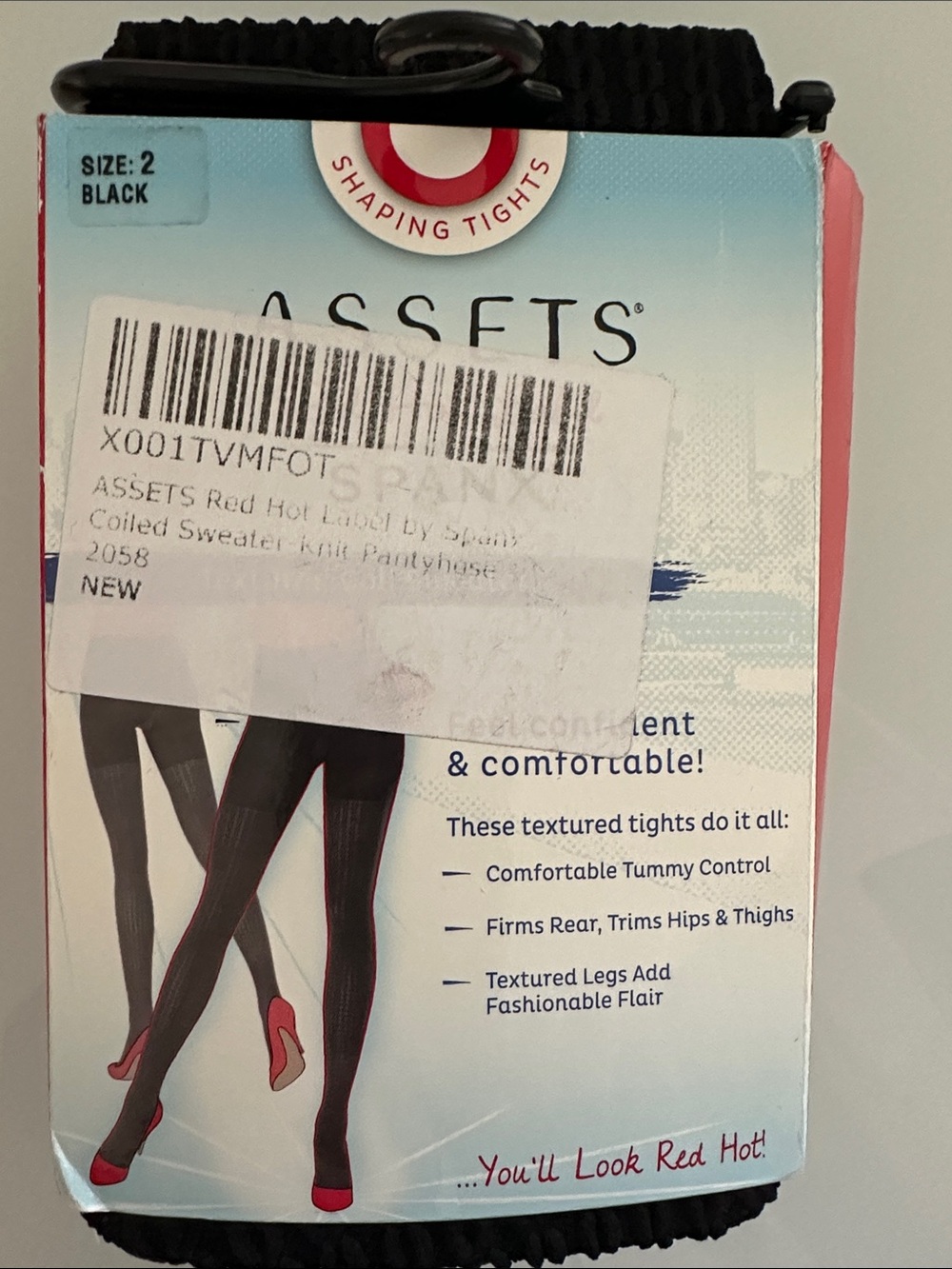 SPANX Assets Red Hot Label Coil Sweater Textured Shaping Tights Black Size 2 NEW